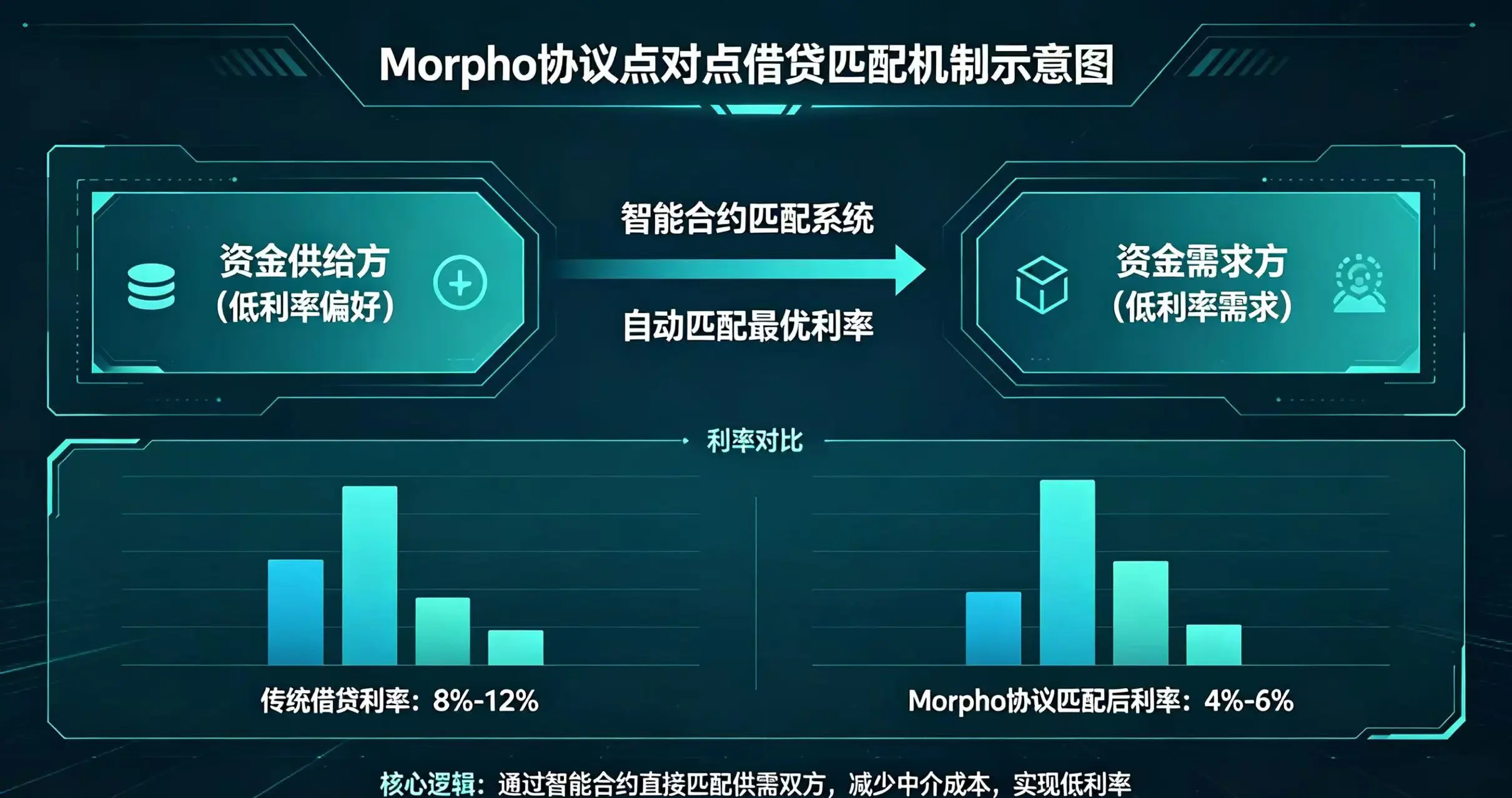 Morpho 协议点对点借贷匹配机制示意图