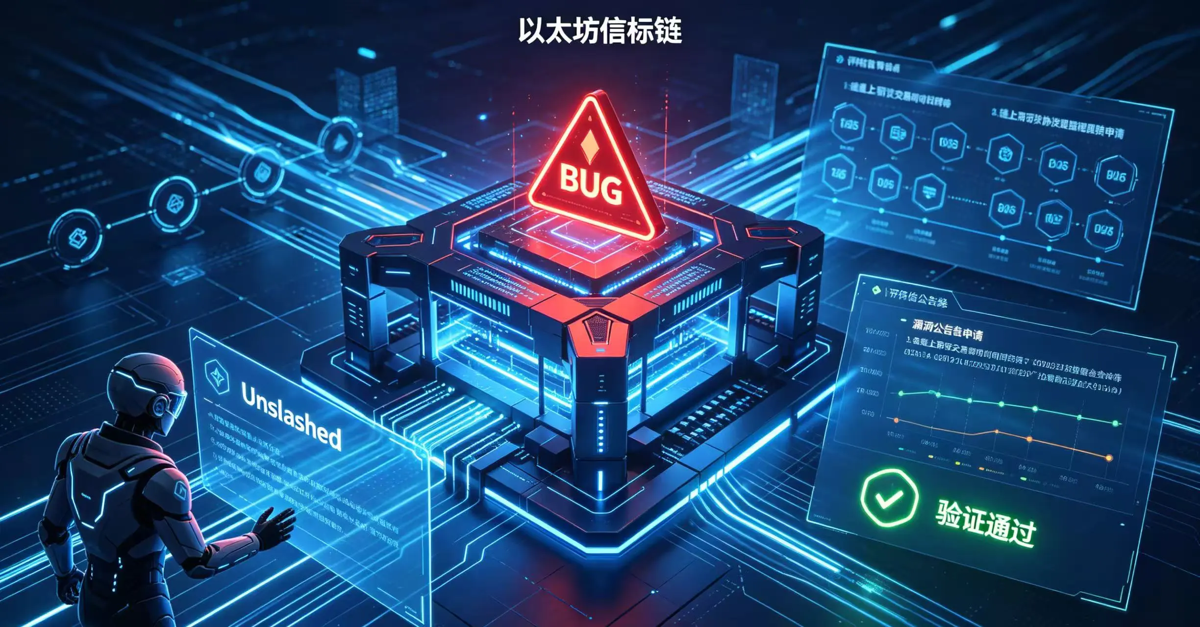 以太坊信标链出现 Bug,Unslashed 协议评估节点验证理赔条件并通过的场景图。 以太坊信标链出现 Bug,Unslashed 协议评估节点验证理赔条件并通过的场景图。
