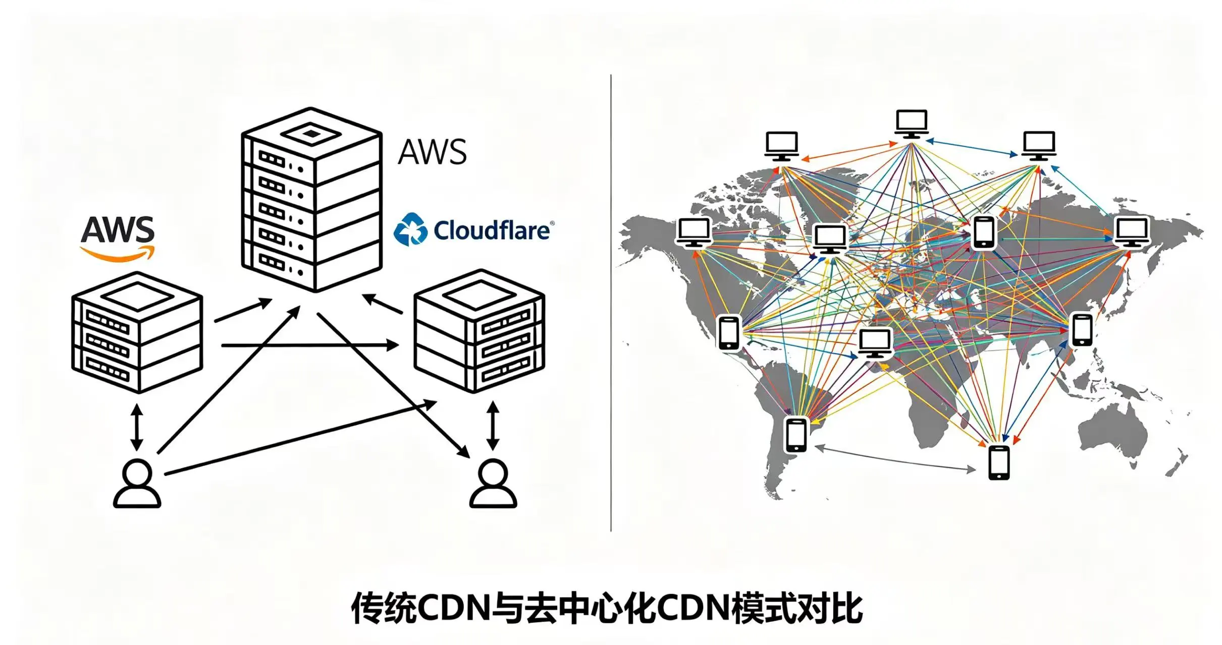 可视化对比传统 CDN 和去中心化 CDN 的差异 可视化对比传统 CDN 和去中心化 CDN 的差异
