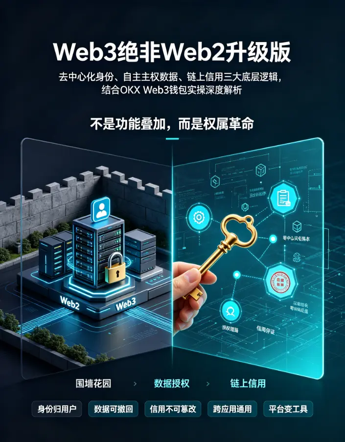 Web3绝非Web2升级版：去中心化身份、自主主权数据、链上信用三大底层逻辑，结合Web3钱包实操深度解析