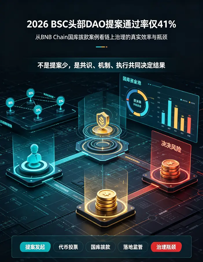 BSC 头部 DAO 提案通过率仅 41%？从 BNB Chain 国库拨款案例看链上治理的真实效率与瓶颈
