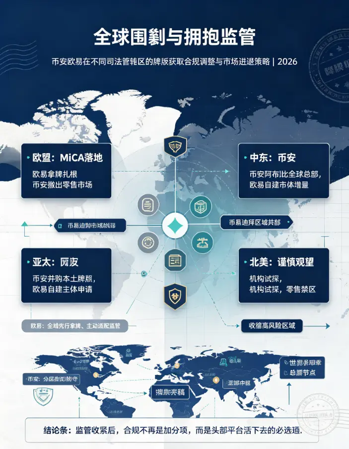 全球围剿与拥抱监管：对比这两家交易所在不同司法管辖区的牌照获取、合规调整与市场进退策略