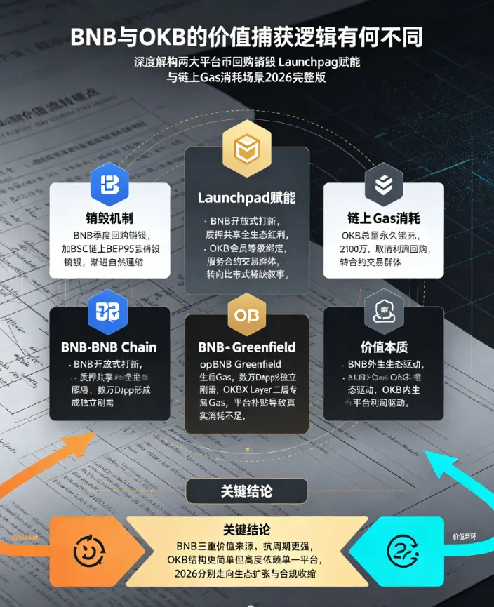 BNB 与 OKB 的价值捕获逻辑有何不同？深度解构两大平台币回购销毁、Launchpad 赋能与链上 Gas 消耗场景
